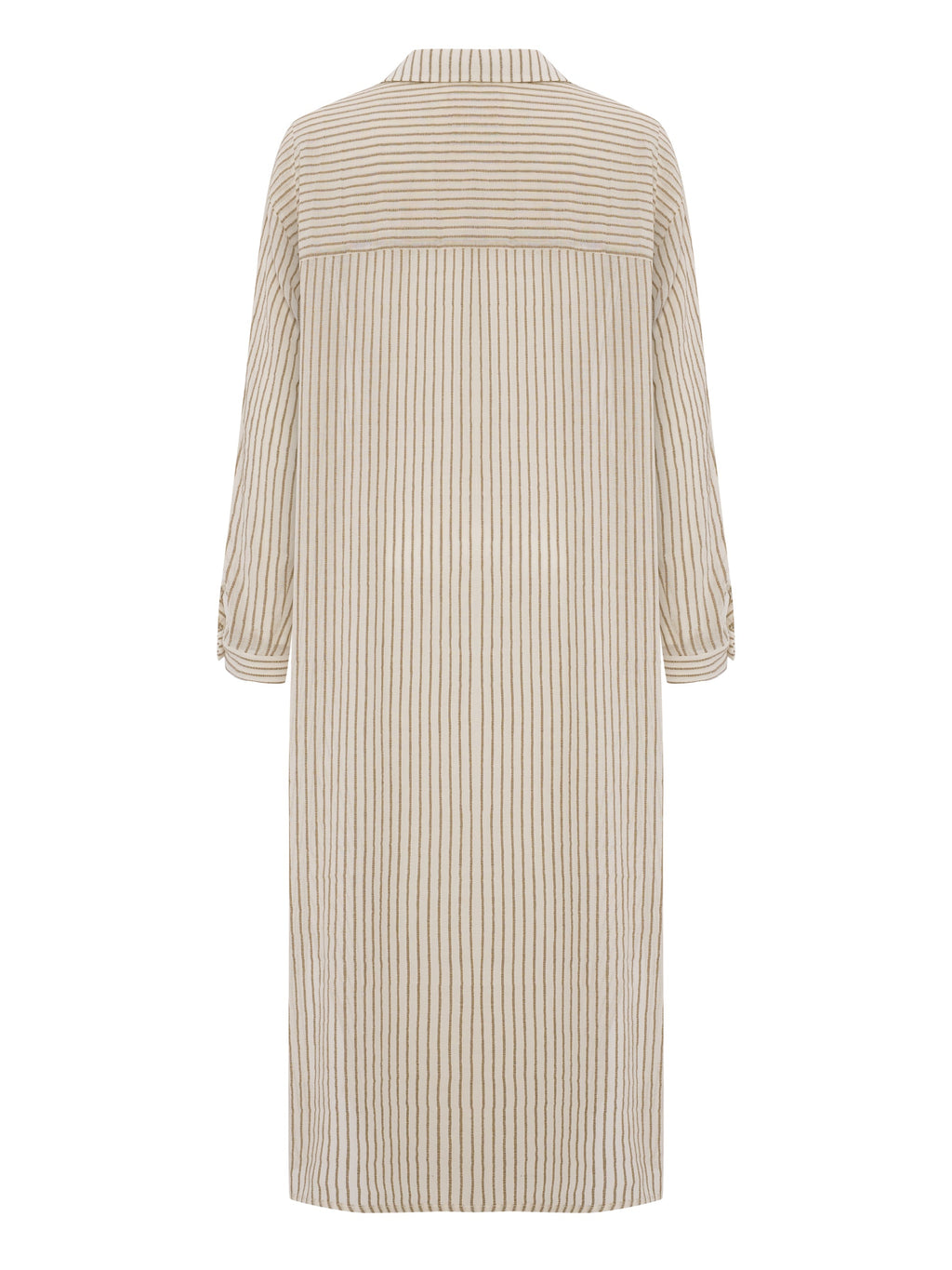 Voyage Khaki Green Striped Shirt Dress – 100% Turkish Cotton Beach Cover-Up