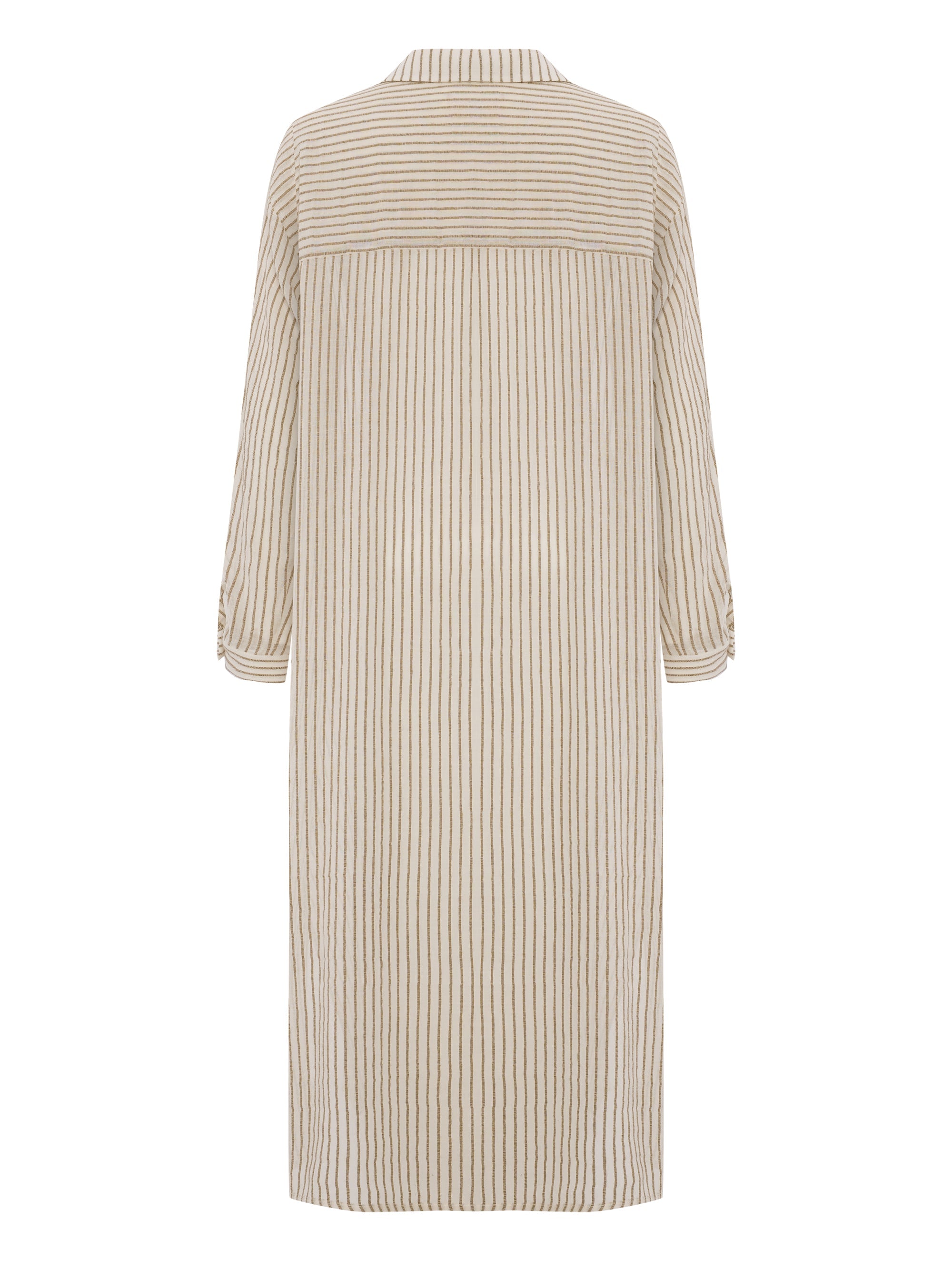 Voyage Khaki Green Striped Shirt Dress – 100% Turkish Cotton Beach Cover-Up