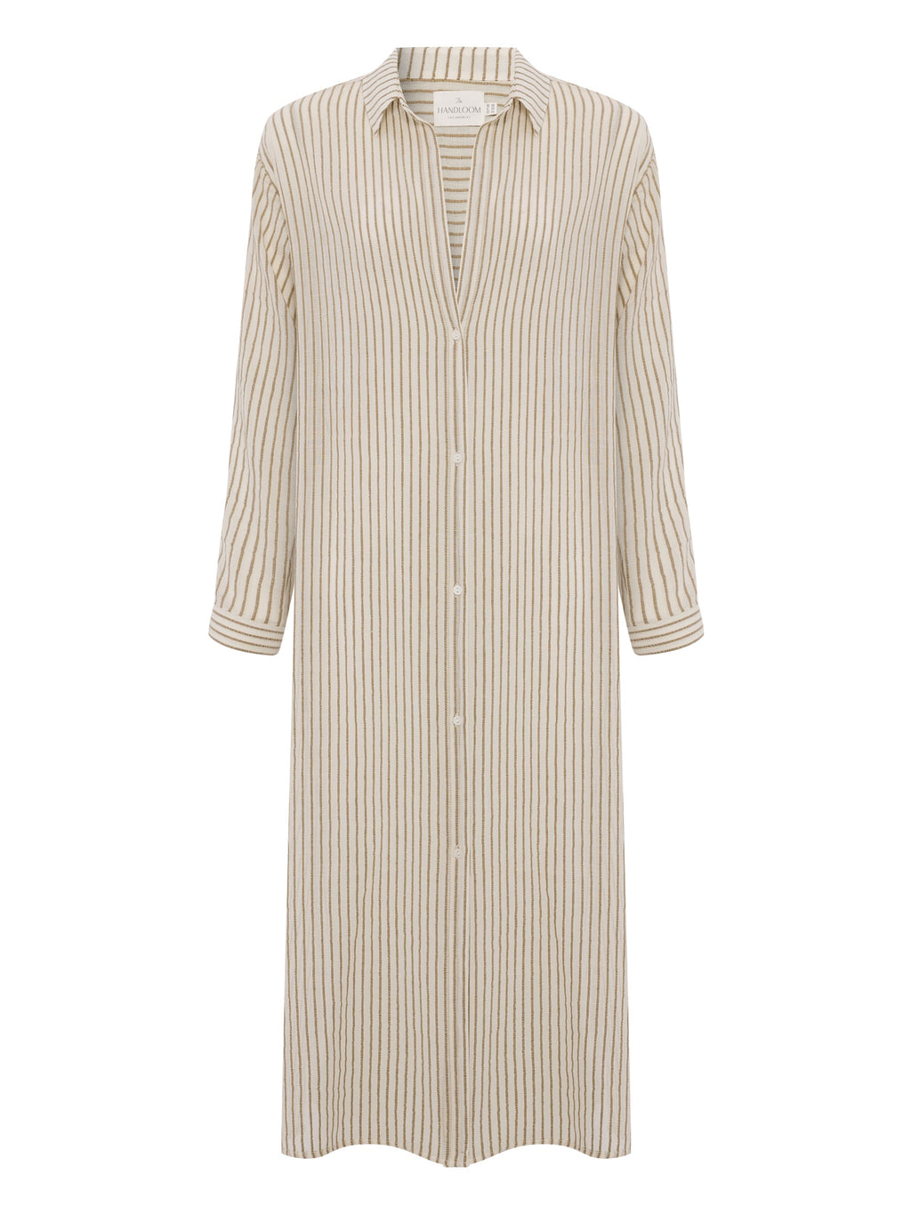Voyage Khaki Green Striped Shirt Dress – 100% Turkish Cotton Beach Cover-Up