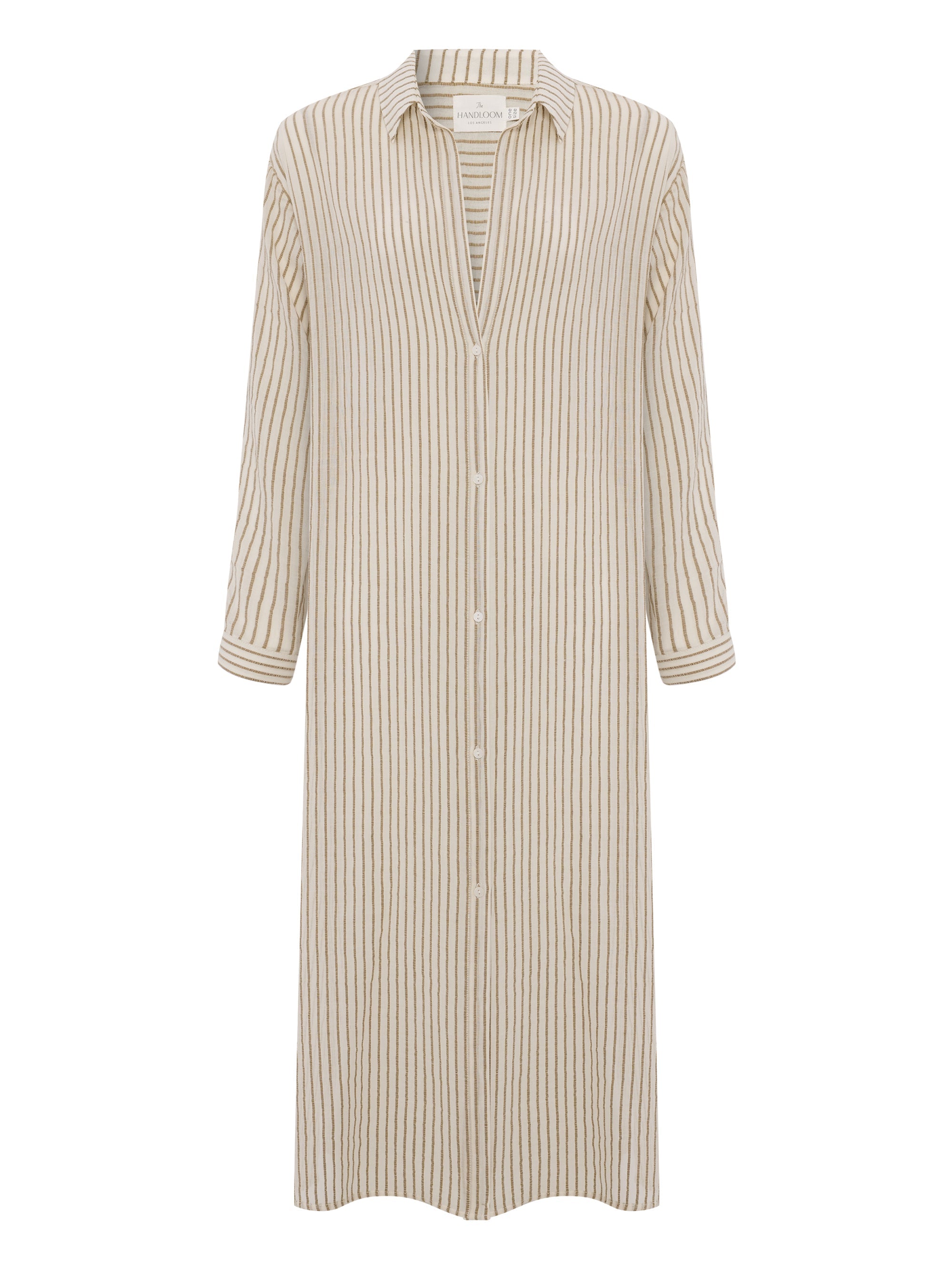 Voyage Khaki Green Striped Shirt Dress – 100% Turkish Cotton Beach Cover-Up