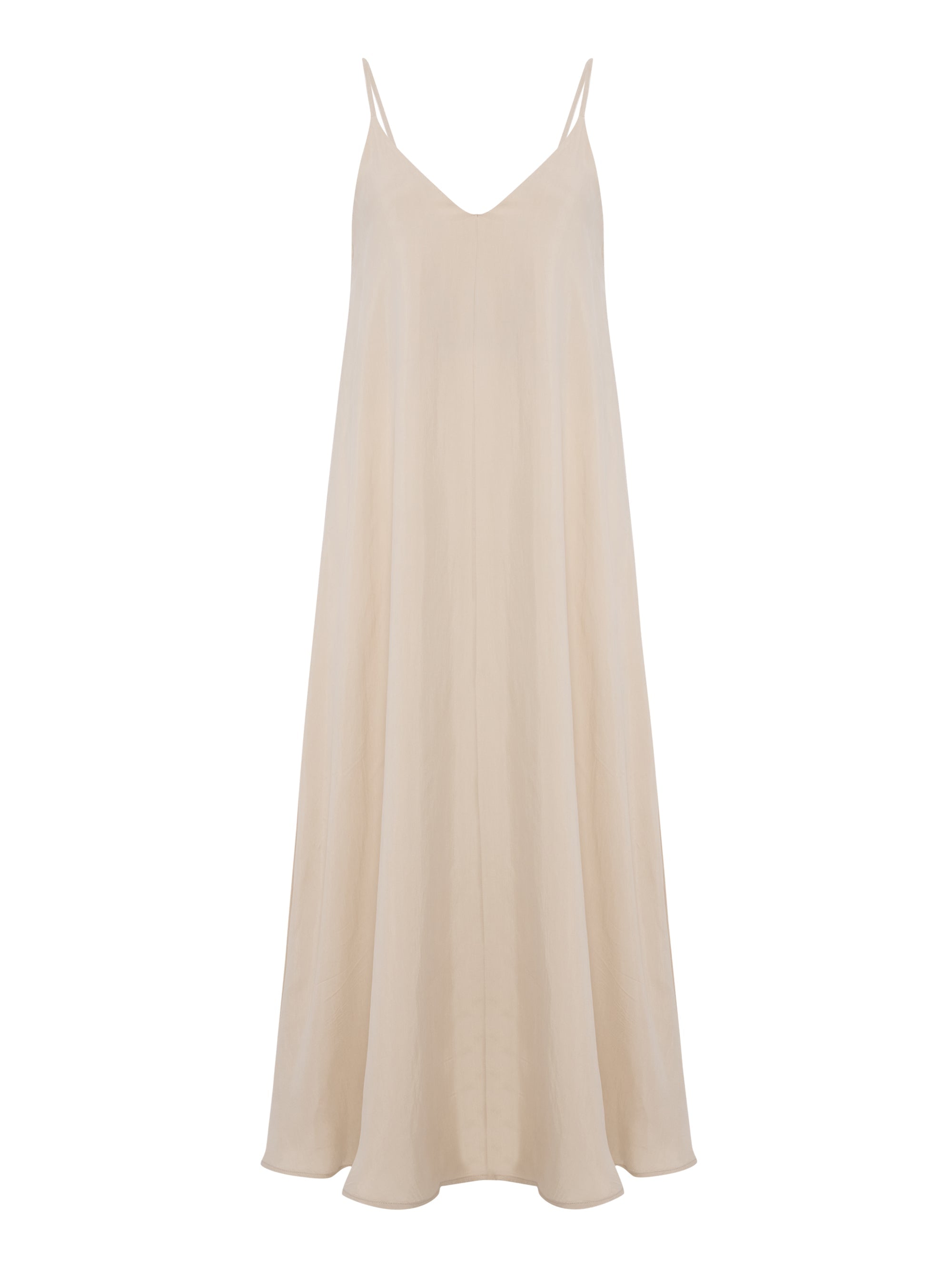 Lucid Flow Sand Maxi Dress – Voluminous Summer Style with Open Back
