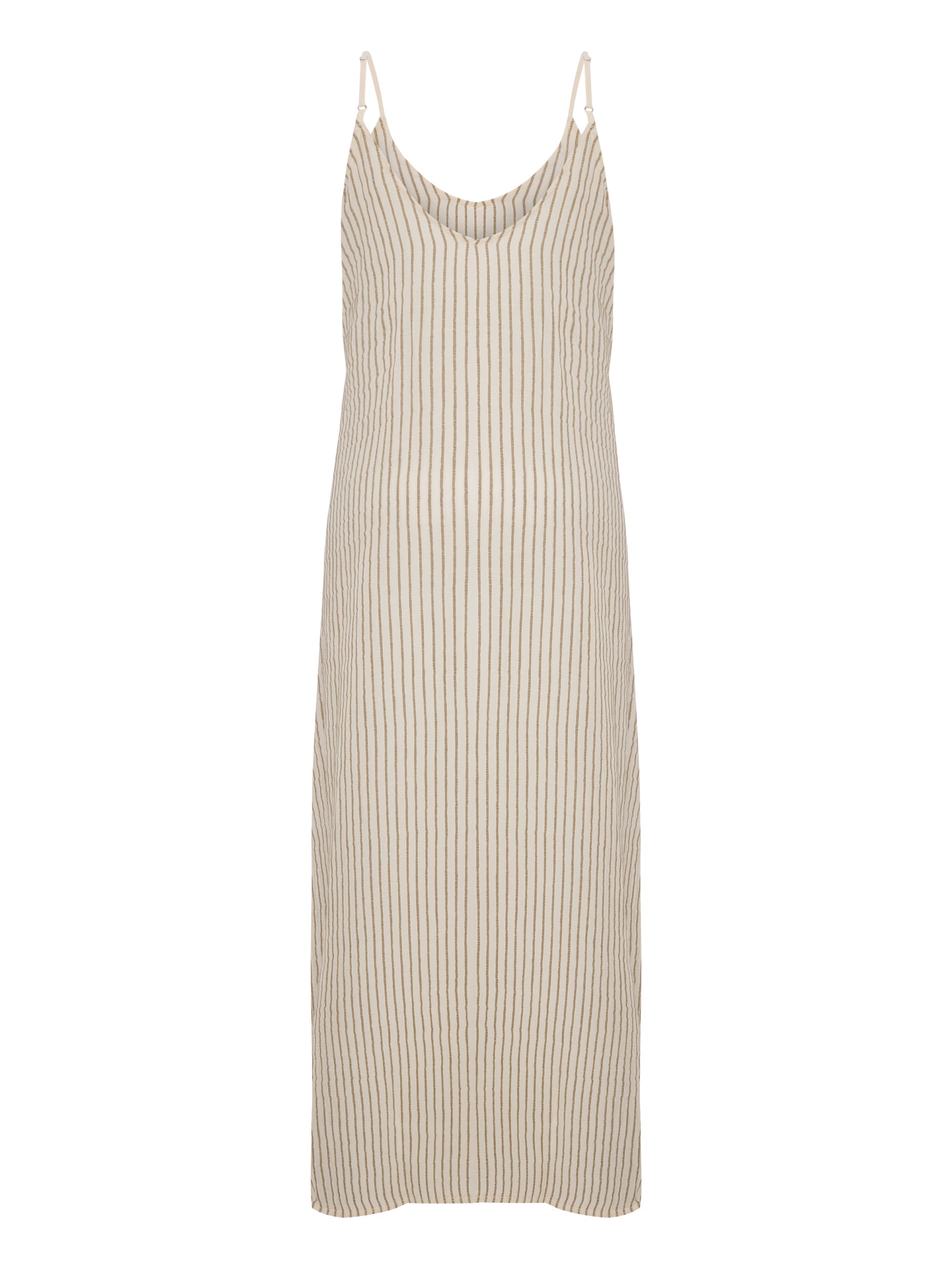 Yaz Maxi Dress in Khaki Green Stripes – 100% Turkish Cotton, One Size