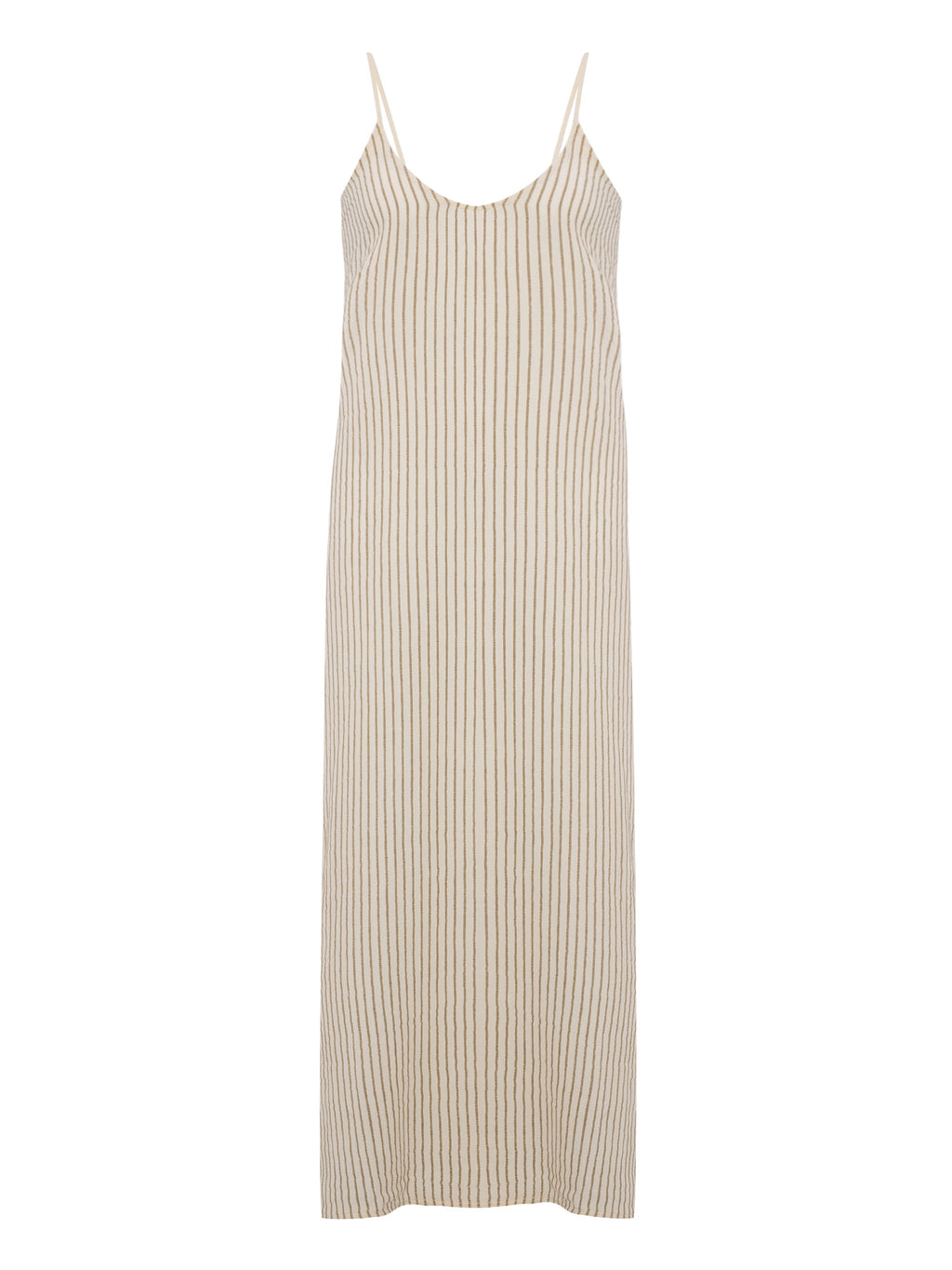 Yaz Maxi Dress in Khaki Green Stripes – 100% Turkish Cotton, One Size