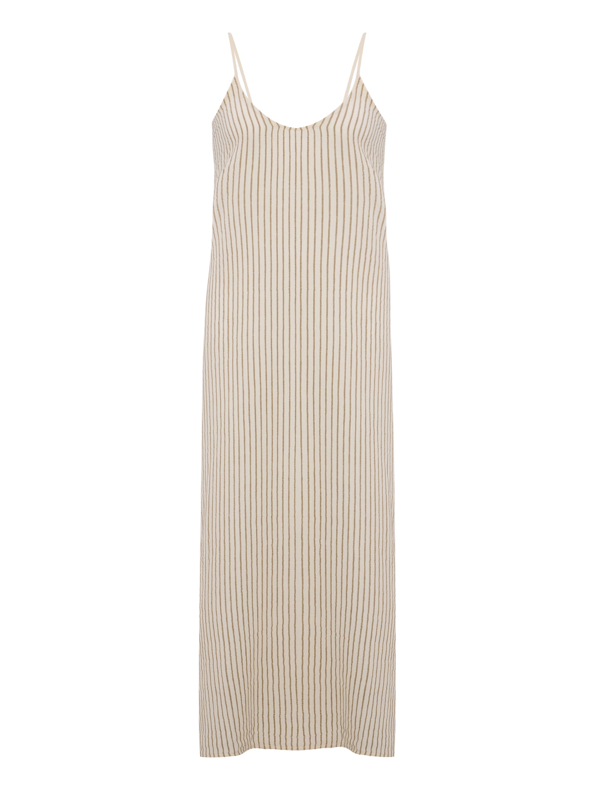 Yaz Maxi Dress in Khaki Green Stripes – 100% Turkish Cotton, One Size