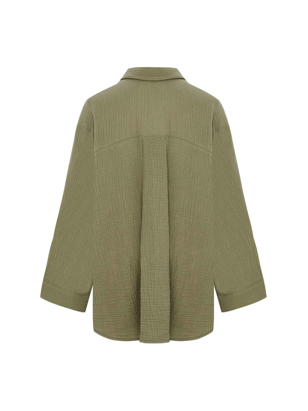 Echo Maxi Shirt Dress in Khaki Green – Lightweight 100% Turkish Cotton with Button-Down Collar, Relaxed Fit, Below Hip Length