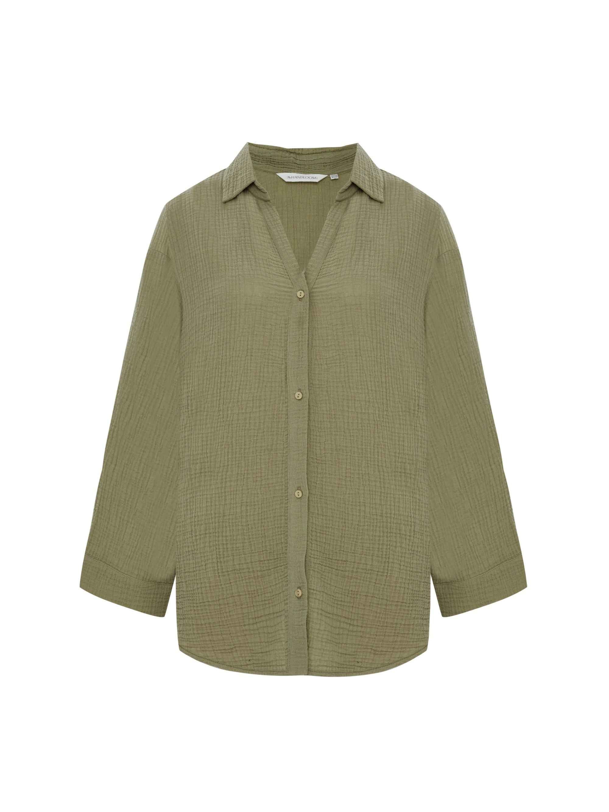 Echo Maxi Shirt Dress in Khaki Green – Lightweight 100% Turkish Cotton with Button-Down Collar, Relaxed Fit, Below Hip Length