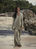 Echo Maxi Shirt Dress in Khaki Green – Lightweight 100% Turkish Cotton with Button-Down Collar, Relaxed Fit, Below Hip Length