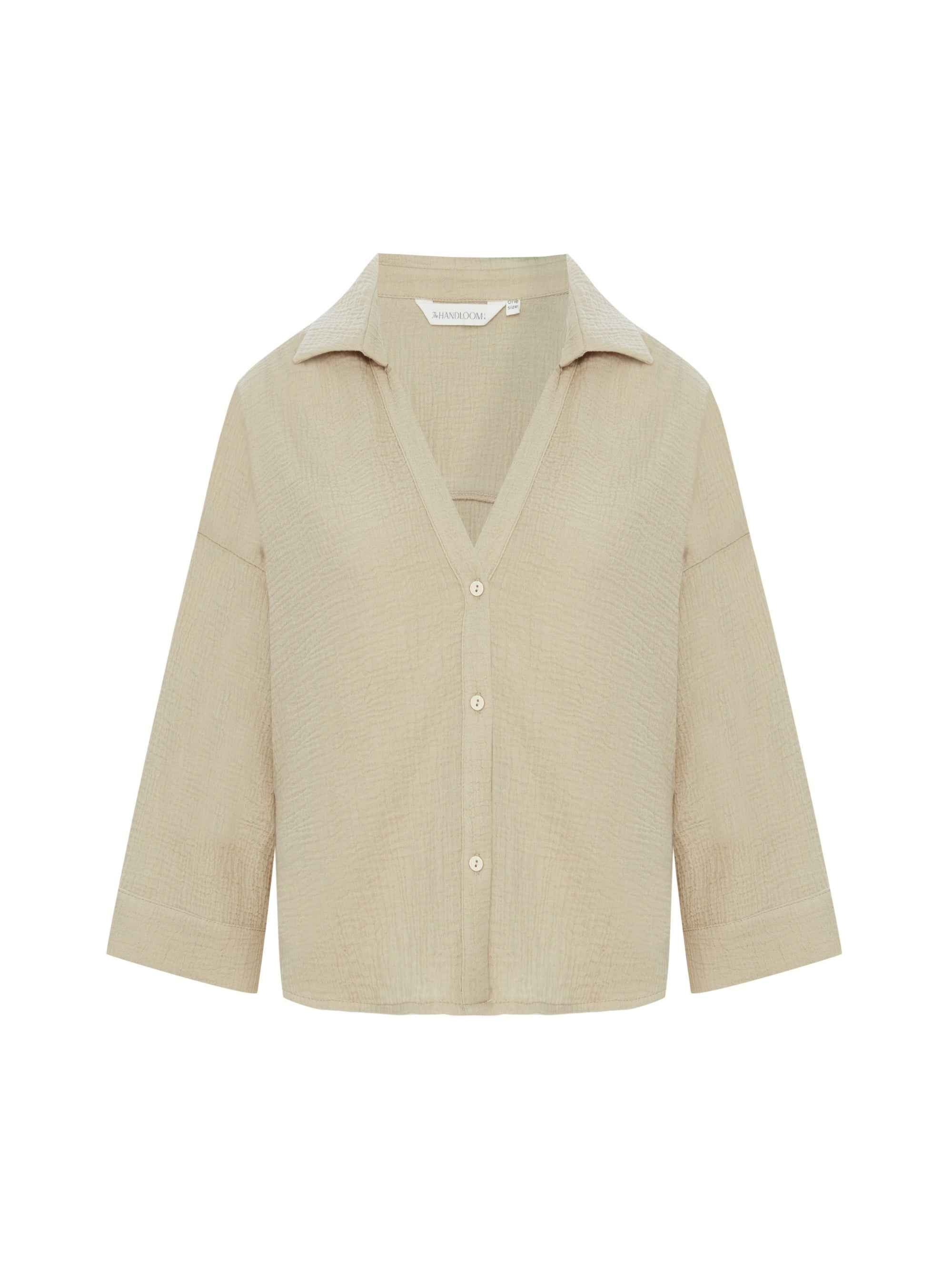 Echo Mini Shirt in Oatmeal - Turkish Handloomed Soft-Crinkle Cotton, One Size Fits Most
