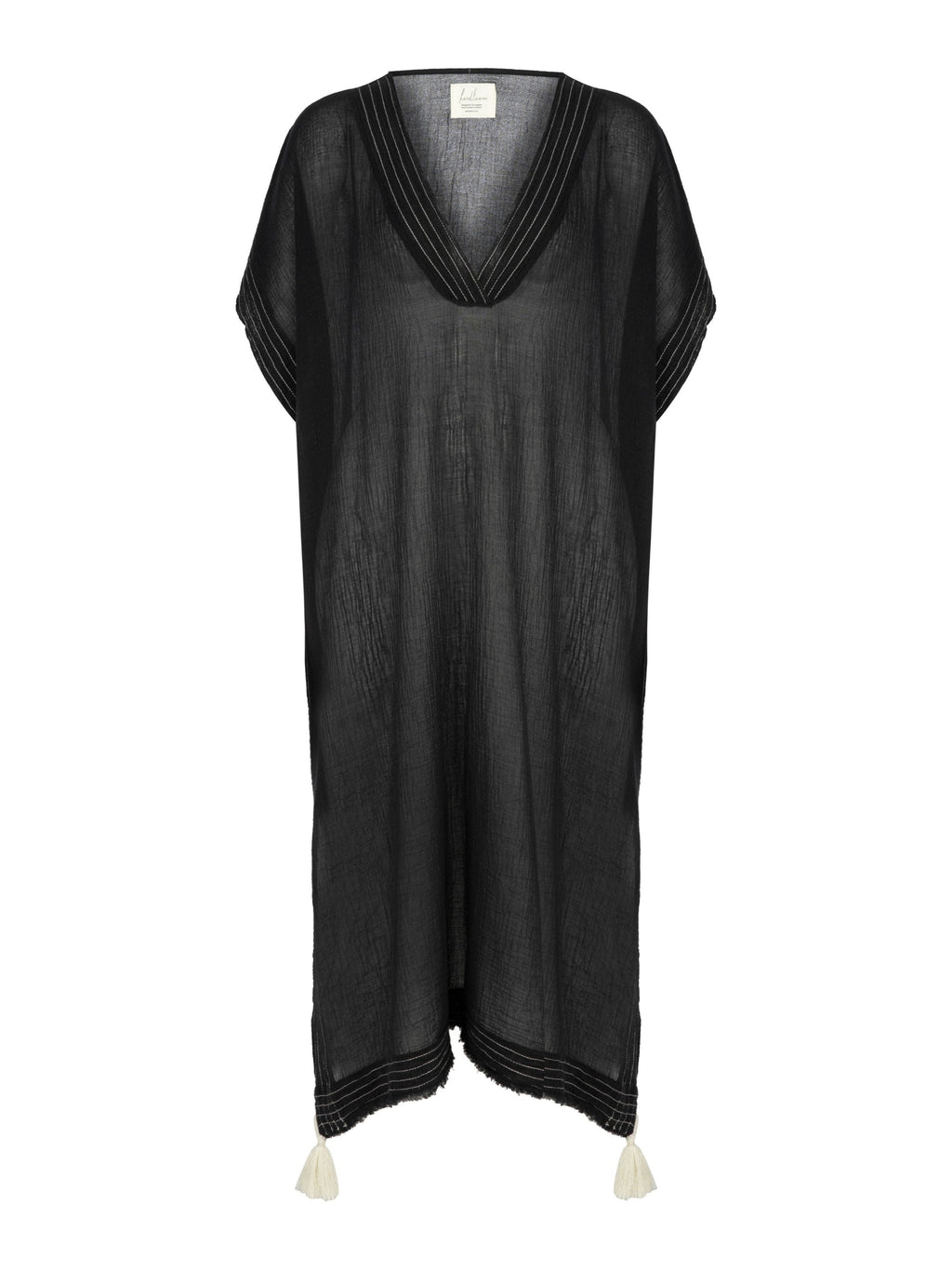 Ela Black Cotton Gauze Kaftan – One Size, Lightweight Turkish Cotton Cover-Up