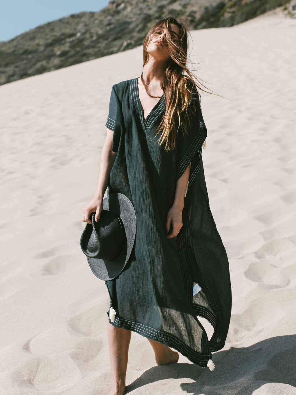 Ela Black Cotton Gauze Kaftan – One Size, Lightweight Turkish Cotton Cover-Up