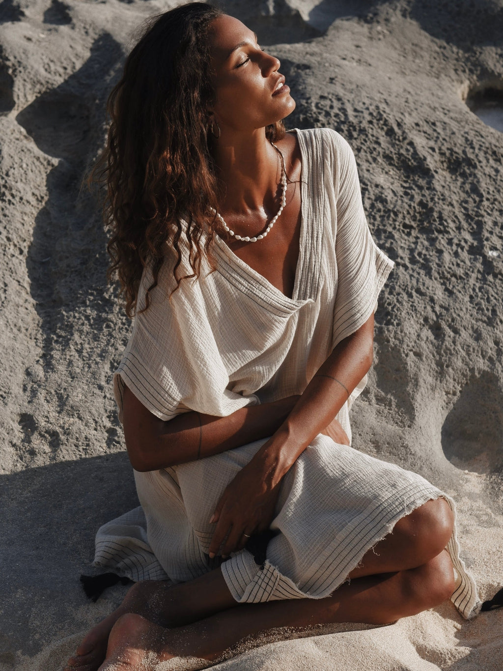 Ela Natural Cotton Kaftan – Lightweight Gauze Resort Gown, One Size