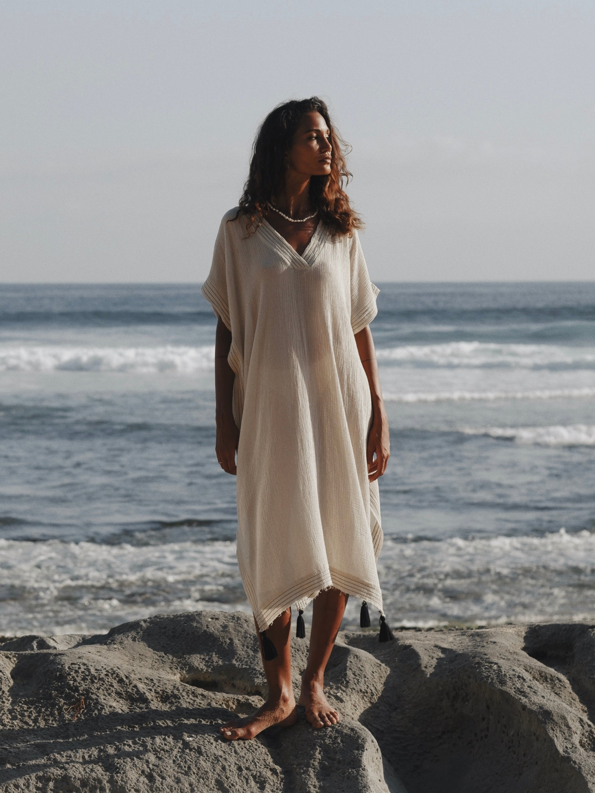 Ela Natural Cotton Kaftan – Lightweight Gauze Resort Gown, One Size