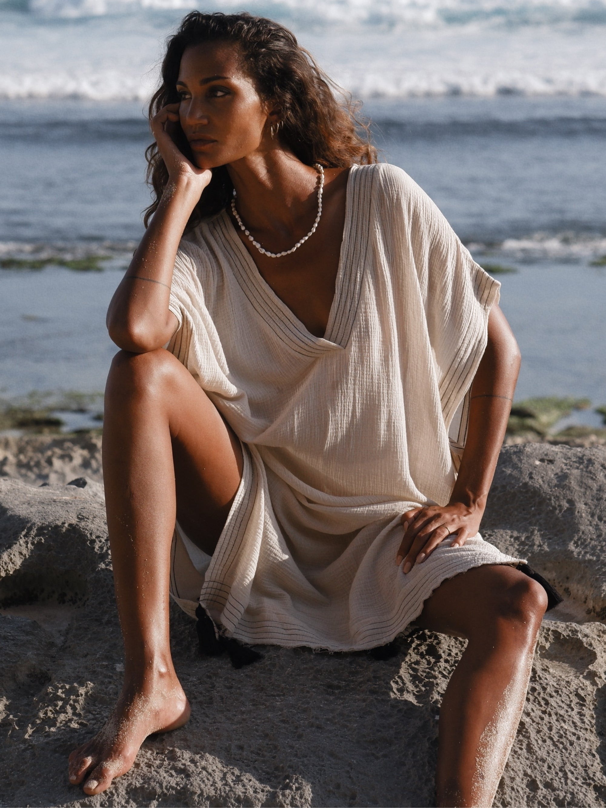 Ela Natural Cotton Kaftan – Lightweight Gauze Resort Gown, One Size