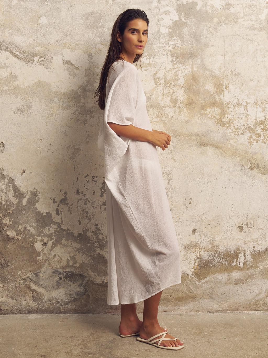 Esti White Midi Tunic in 100% Turkish Crinkled Cotton