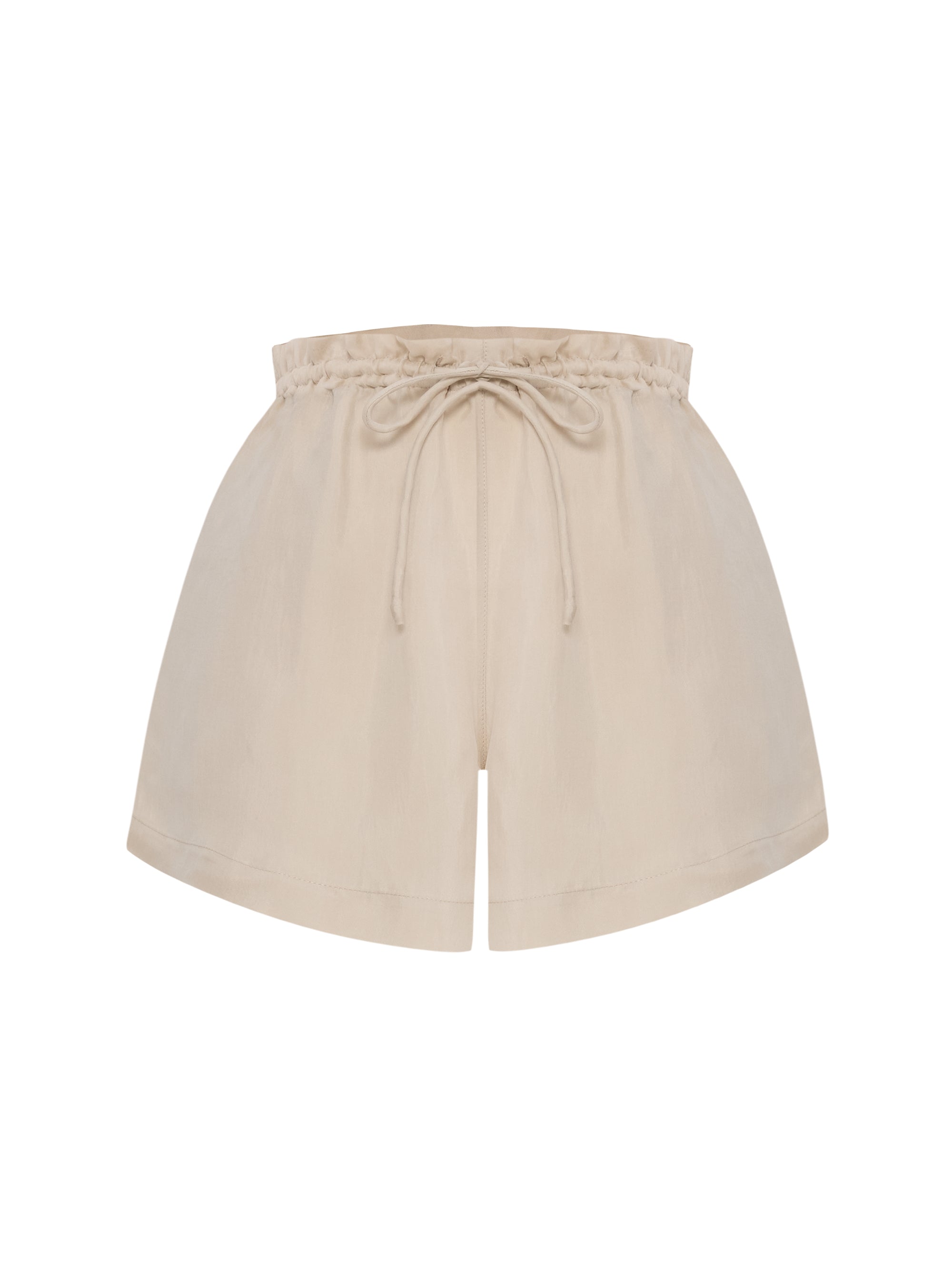Lucid Flow Tie Shorts in Sand - Lightweight, Breathable Relaxed-Fit Shorts with Drawstring Waist and Side Pockets