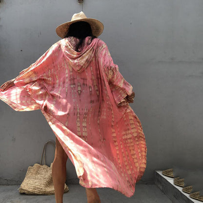 Pink Tie Dye Kaftan Kimono Robe