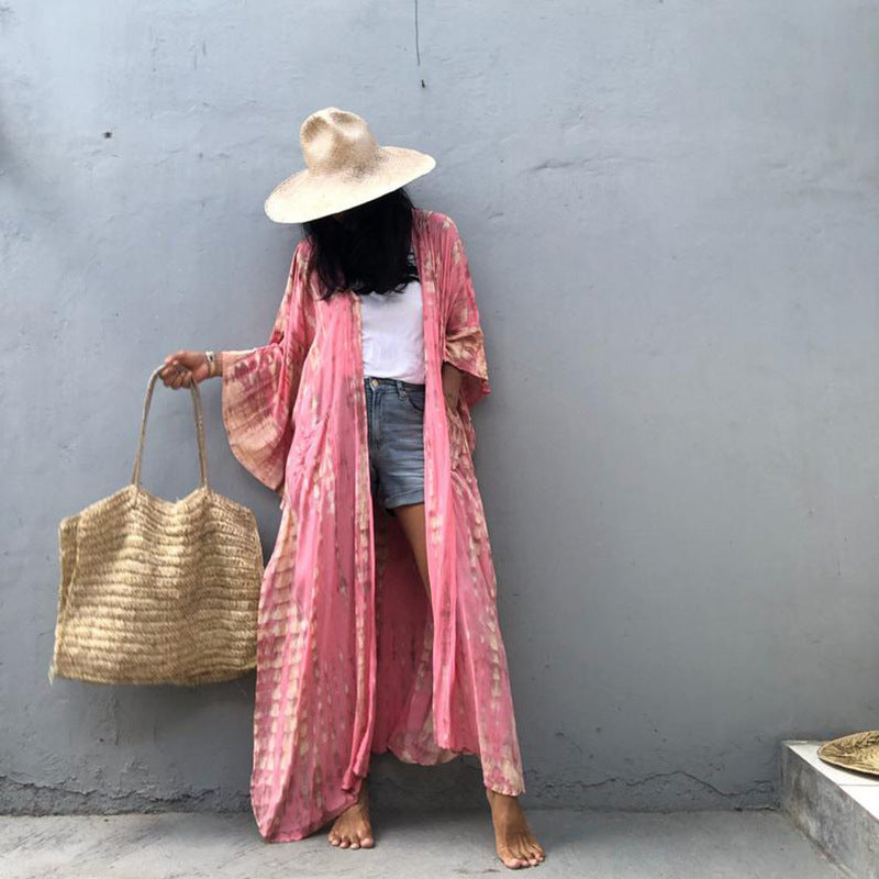 Pink Tie Dye Kaftan Kimono Robe
