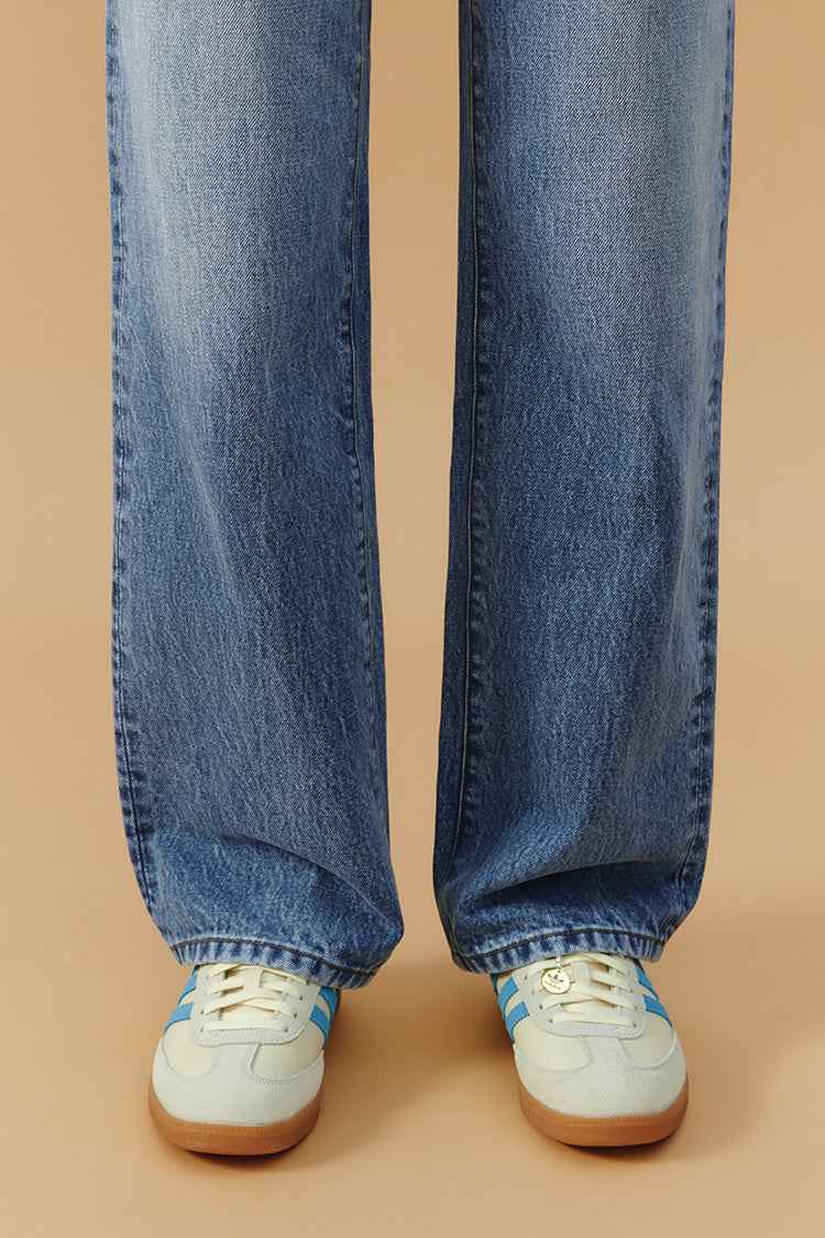 Brooklyn High-Rise Jeans Model HJ001 - Mid-Weight 100% Turkish Cotton Denim with Straight Full-Length Legs, Button and Zip Closure