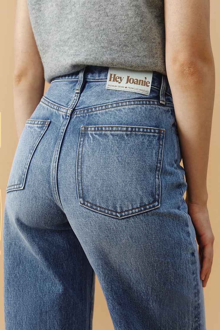 Brooklyn High-Rise Jeans Model HJ001 - Mid-Weight 100% Turkish Cotton Denim with Straight Full-Length Legs, Button and Zip Closure