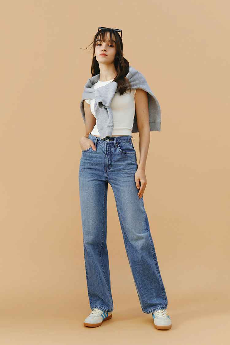 Brooklyn High-Rise Jeans Model HJ001 - Mid-Weight 100% Turkish Cotton Denim with Straight Full-Length Legs, Button and Zip Closure