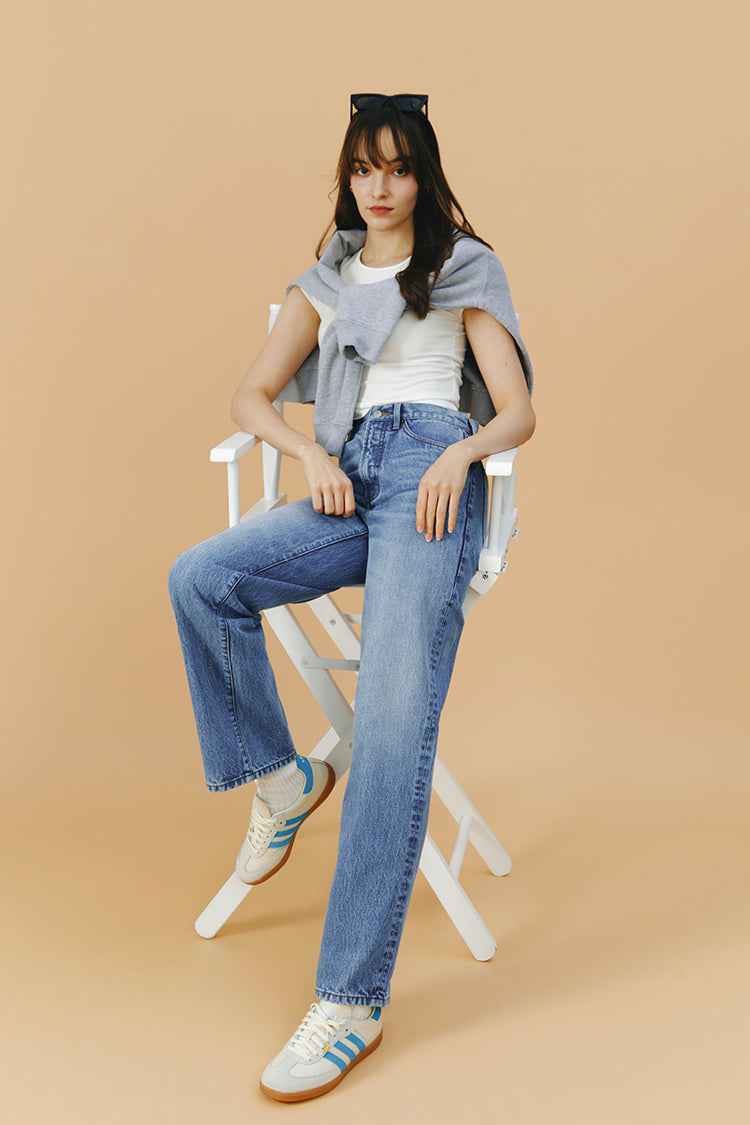 Brooklyn High-Rise Jeans Model HJ001 - Mid-Weight 100% Turkish Cotton Denim with Straight Full-Length Legs, Button and Zip Closure