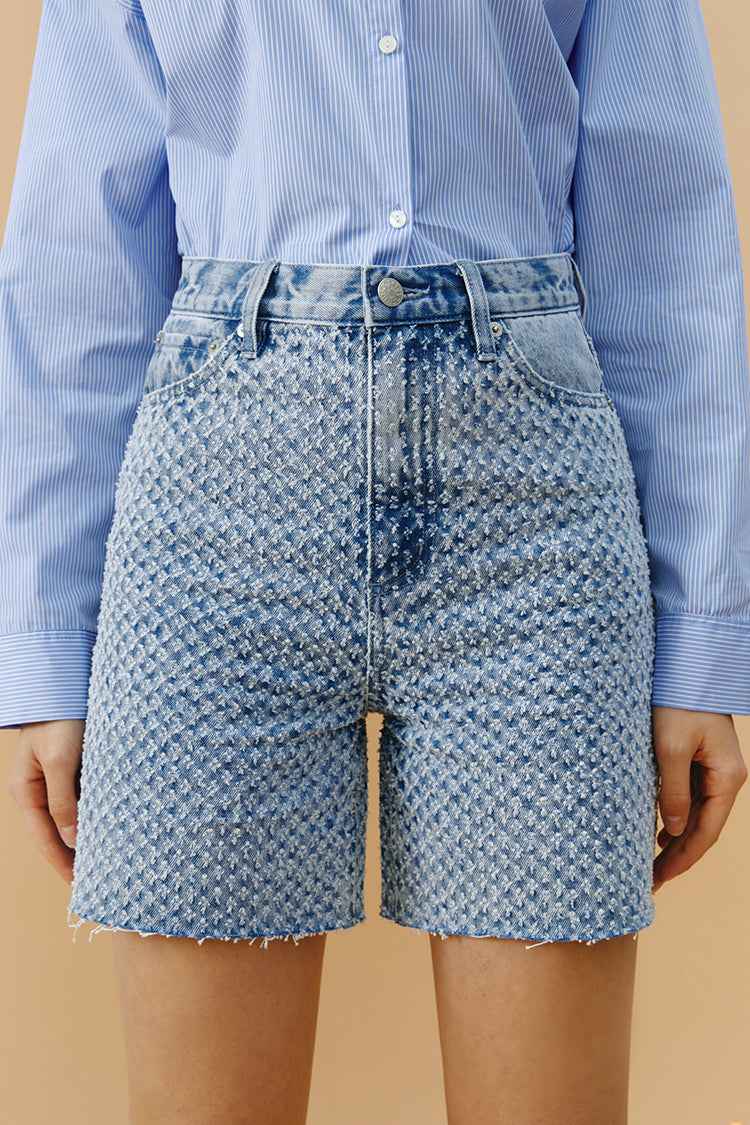 Venice Tweed High-Rise Denim Shorts HJ803 - Final Sale