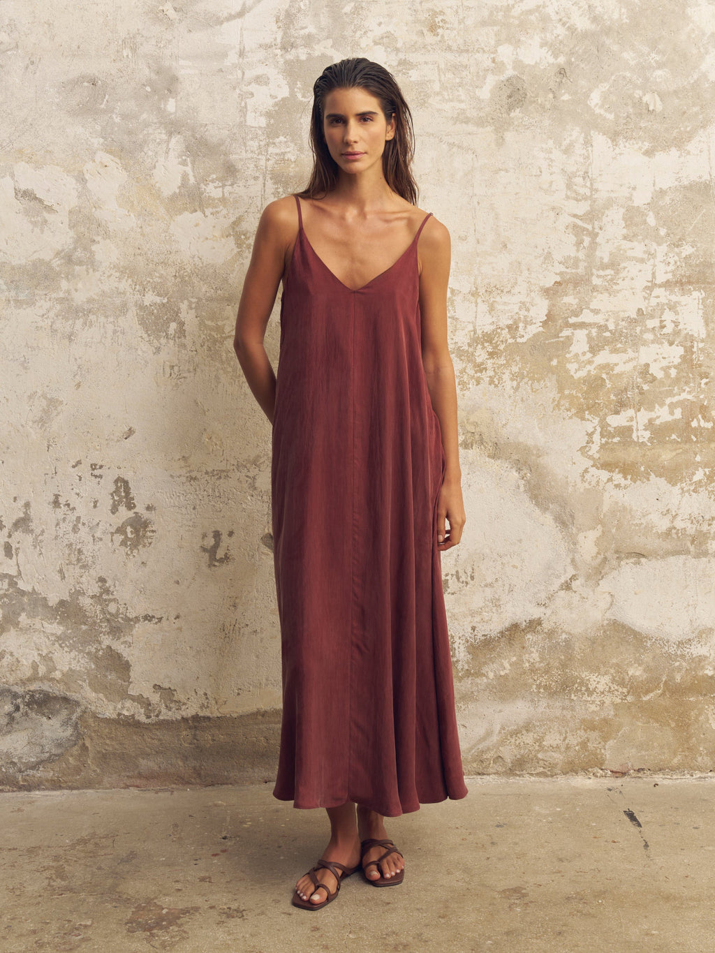 Lucid Flow Burgundy Maxi Dress with Open Back and Adjustable Straps
