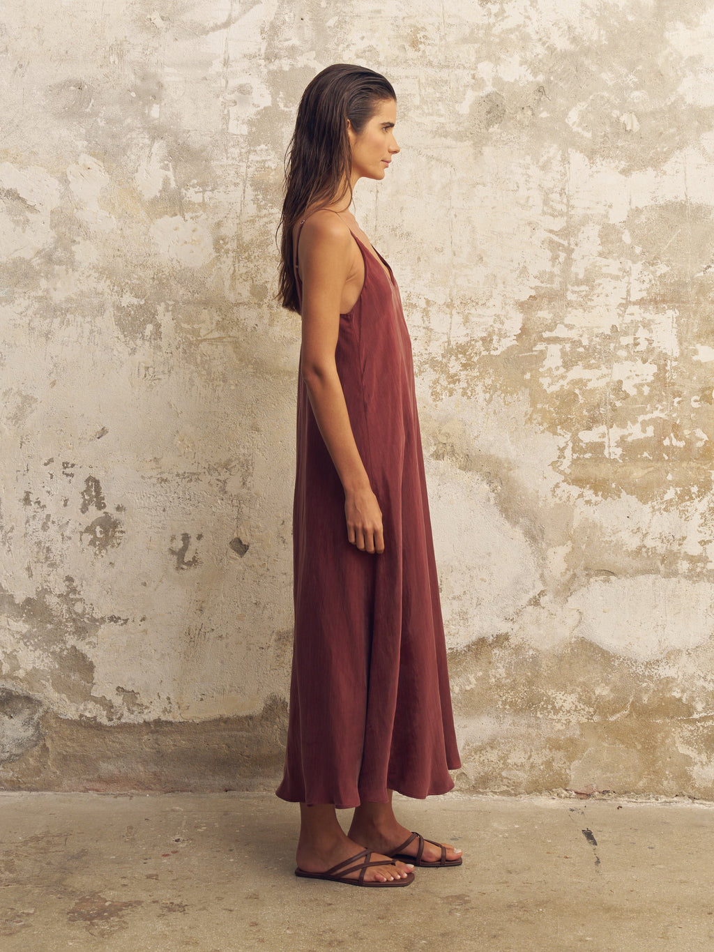 Lucid Flow Burgundy Maxi Dress with Open Back and Adjustable Straps