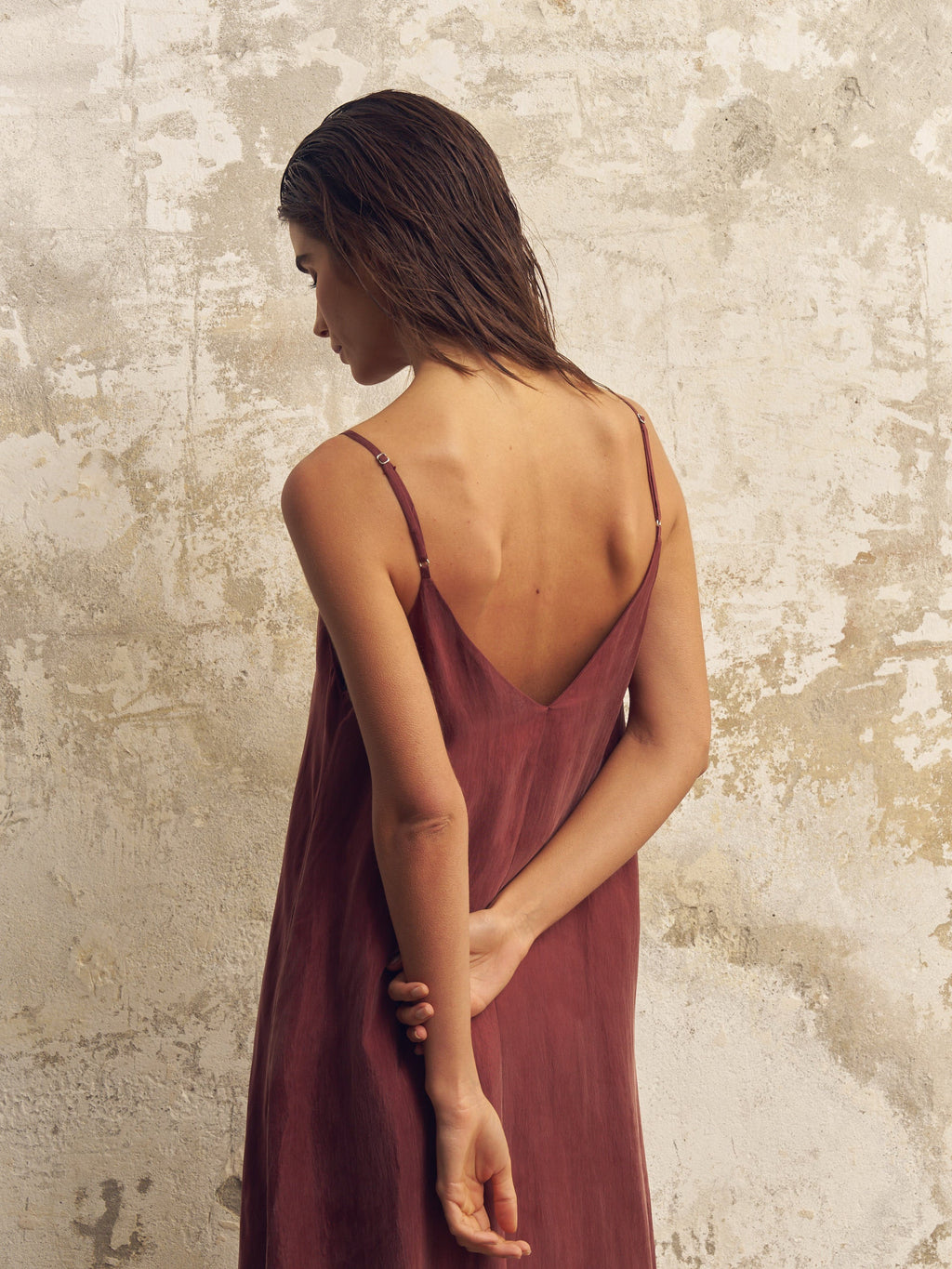 Lucid Flow Burgundy Maxi Dress with Open Back and Adjustable Straps