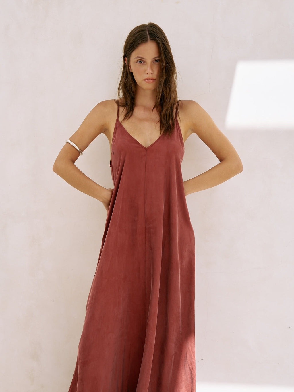 Lucid Flow Burgundy Maxi Dress with Open Back and Adjustable Straps