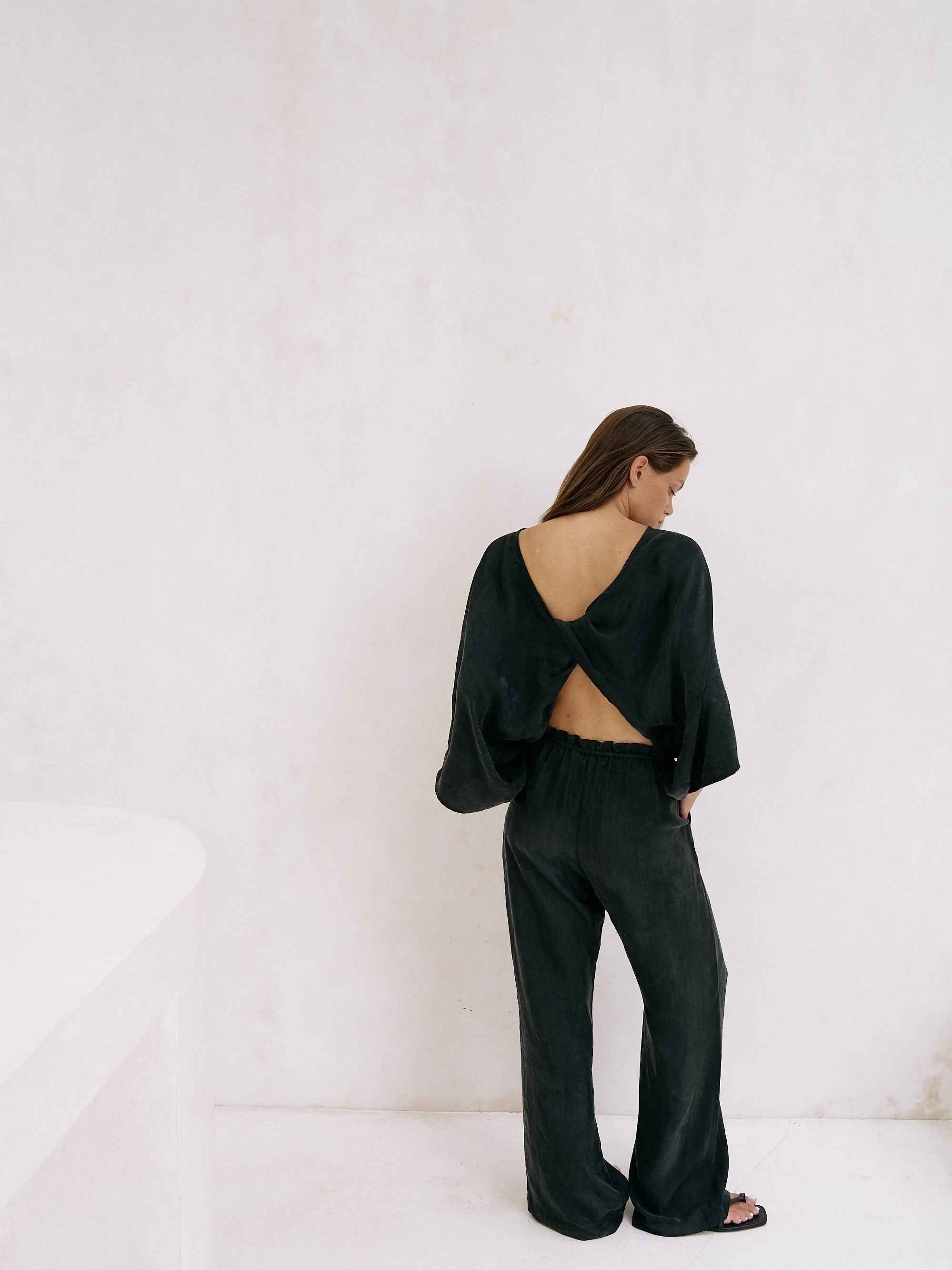 Lucid Knot Top in Black - Wide Sleeve, Twist Front Detail, Premium TENCEL™ Luxe & ECOVISCOSE Fabric, One Size