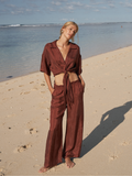 Lucid Flow Tie Pants in Burgundy with Adjustable Waist and Wide Leg Silhouette