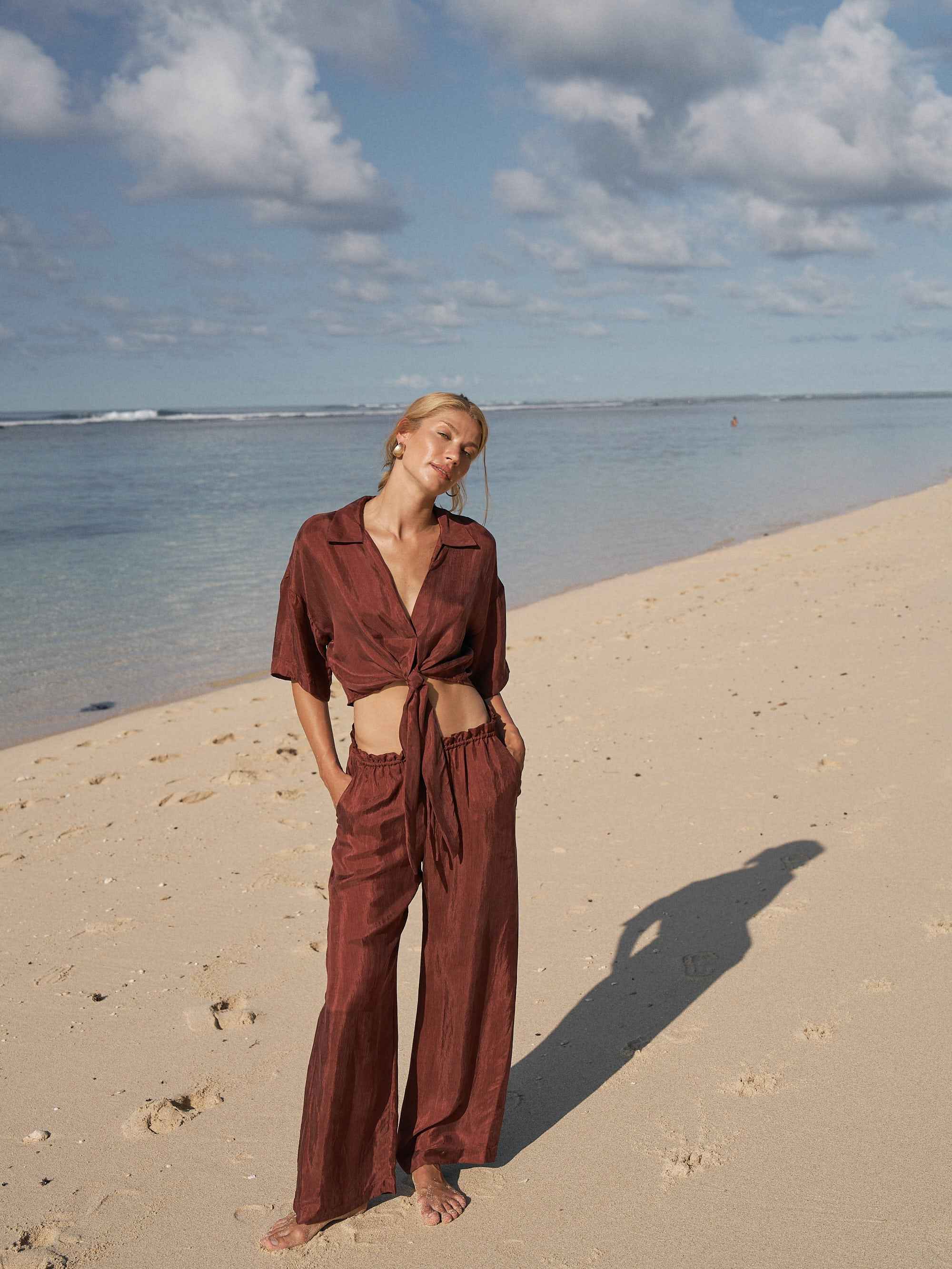 Lucid Tie-Front Shirt in Burgundy