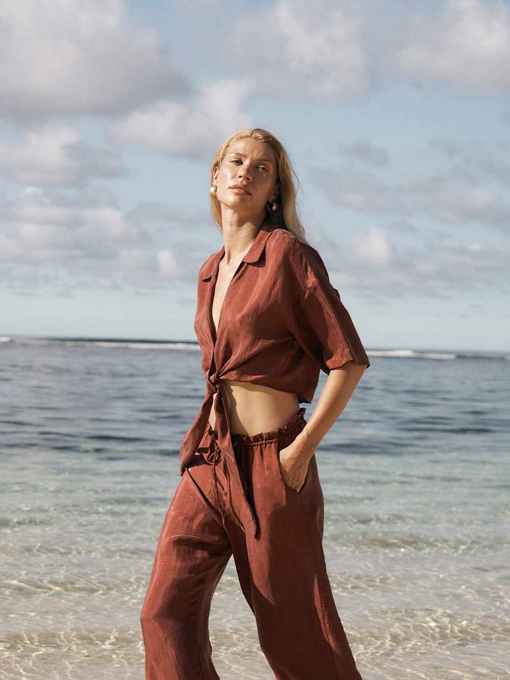 Lucid Tie-Front Shirt in Burgundy