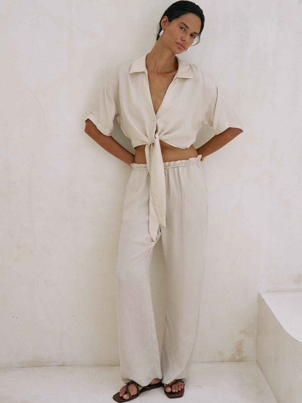 Lucid Tie-Front Shirt in Sand