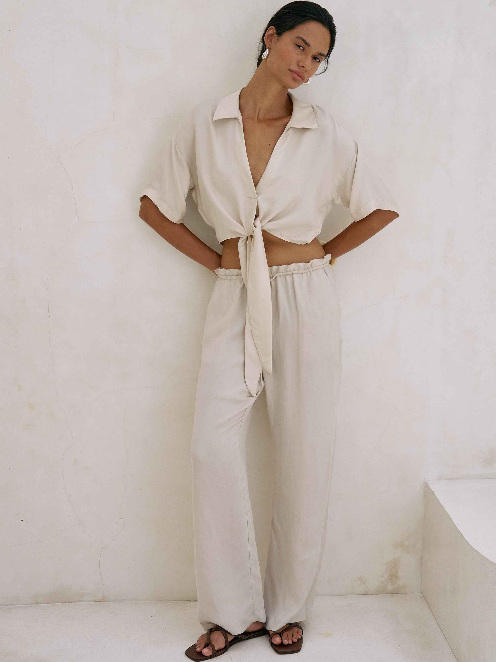 Lucid Tie-Front Shirt in Sand