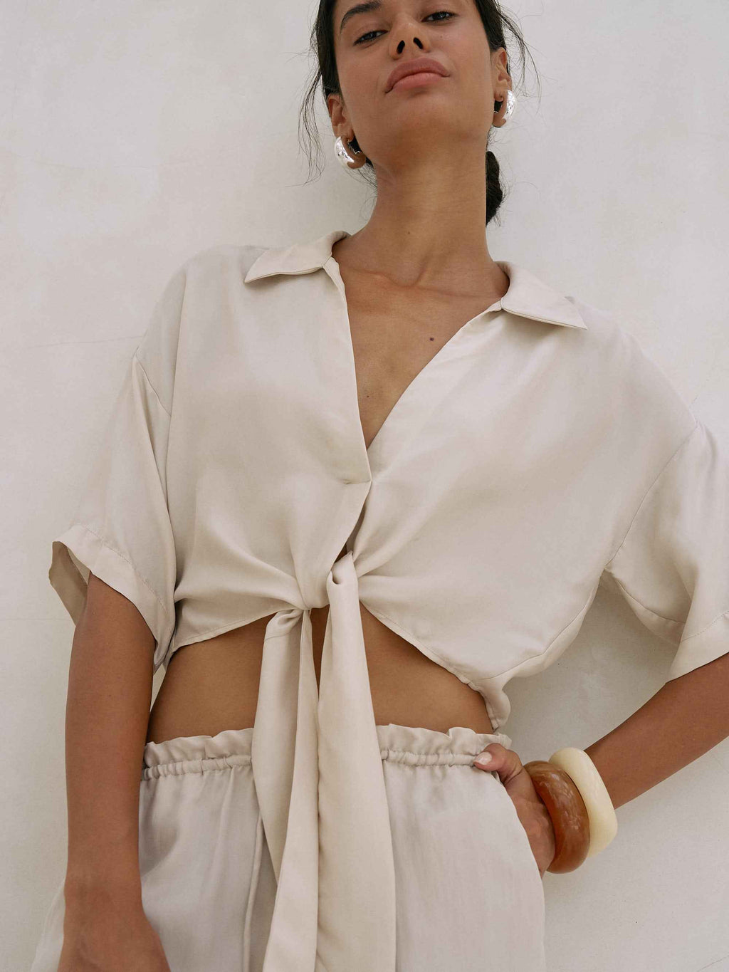 Lucid Tie-Front Shirt in Sand