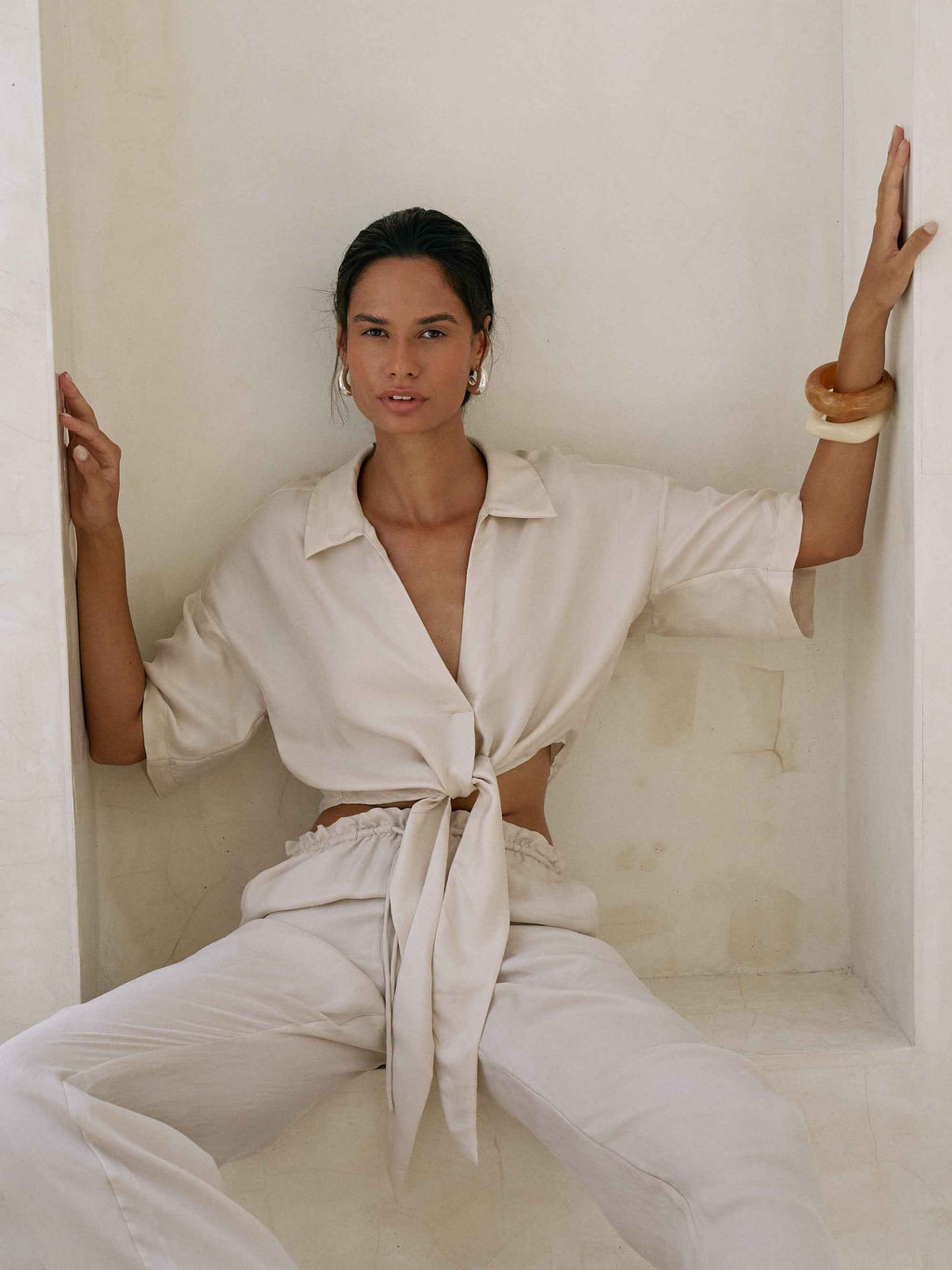 Lucid Tie-Front Shirt in Sand
