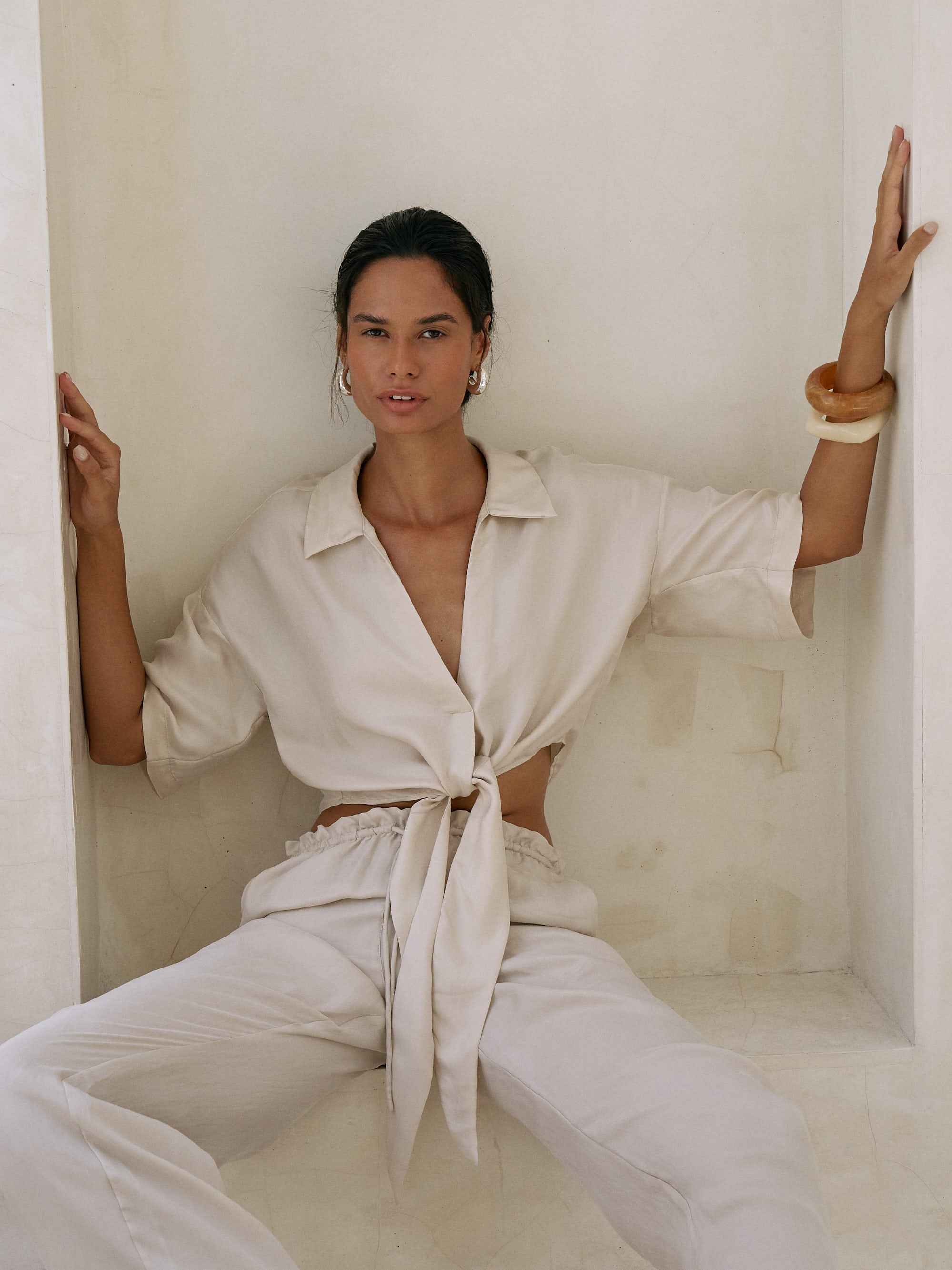 Lucid Tie-Front Shirt in Sand