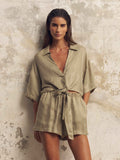 Lucid Flow Tie Shorts in Khaki Green