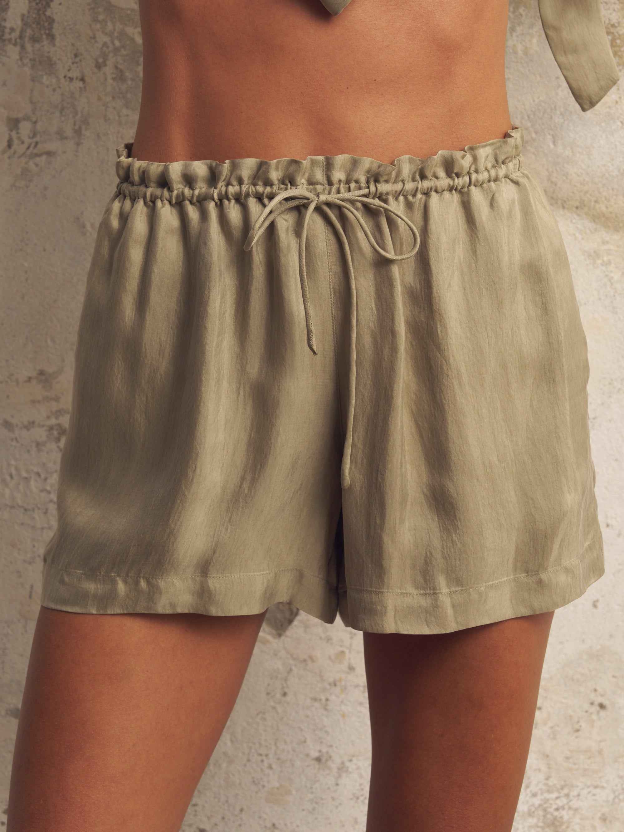 Lucid Flow Tie Shorts in Khaki Green