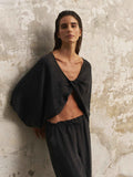Lucid Knot Top in Black - Wide Sleeve, Twist Front Detail, Premium TENCEL™ Luxe & ECOVISCOSE Fabric, One Size