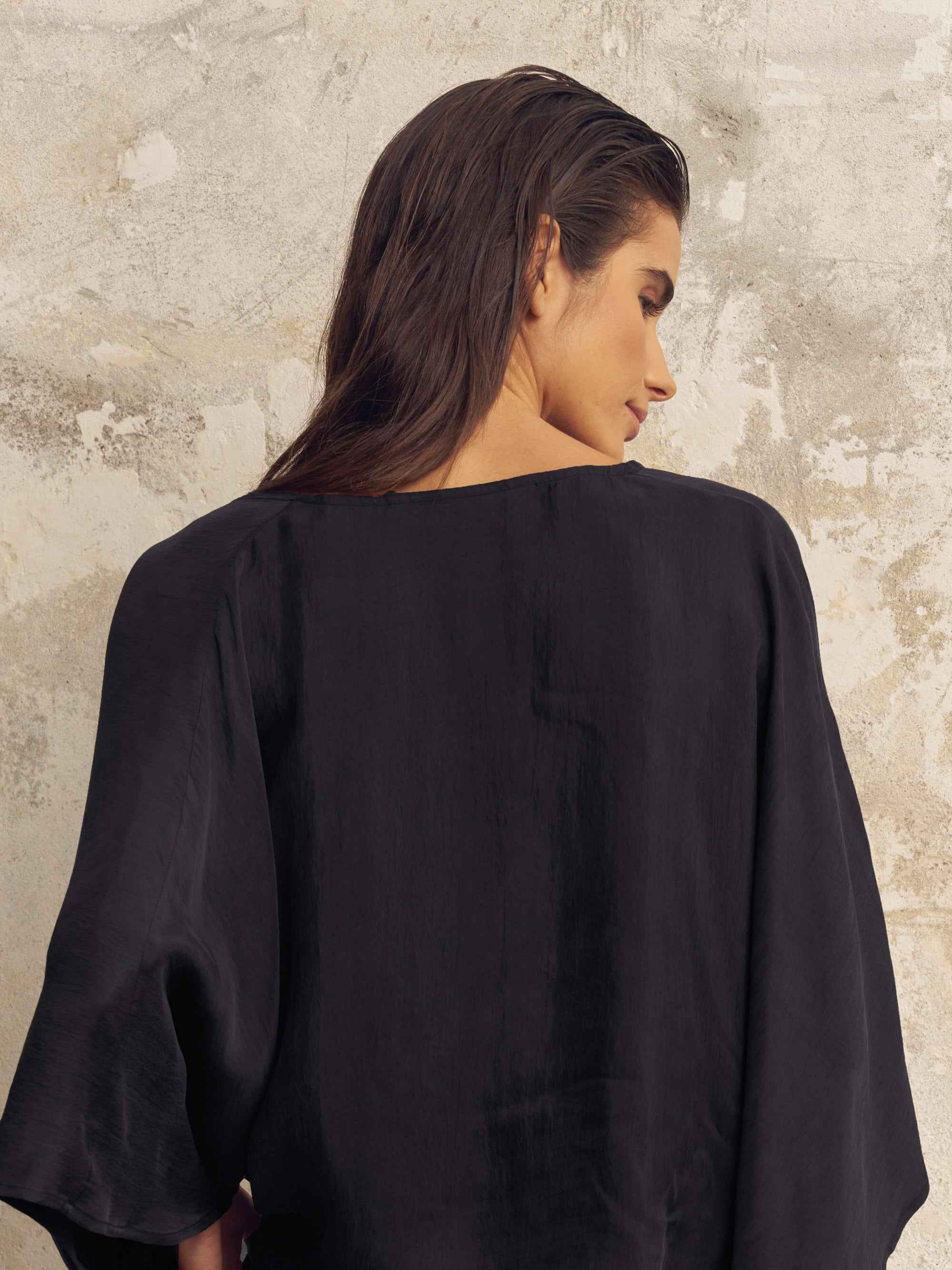 Lucid Knot Top in Black - Wide Sleeve, Twist Front Detail, Premium TENCEL™ Luxe & ECOVISCOSE Fabric, One Size