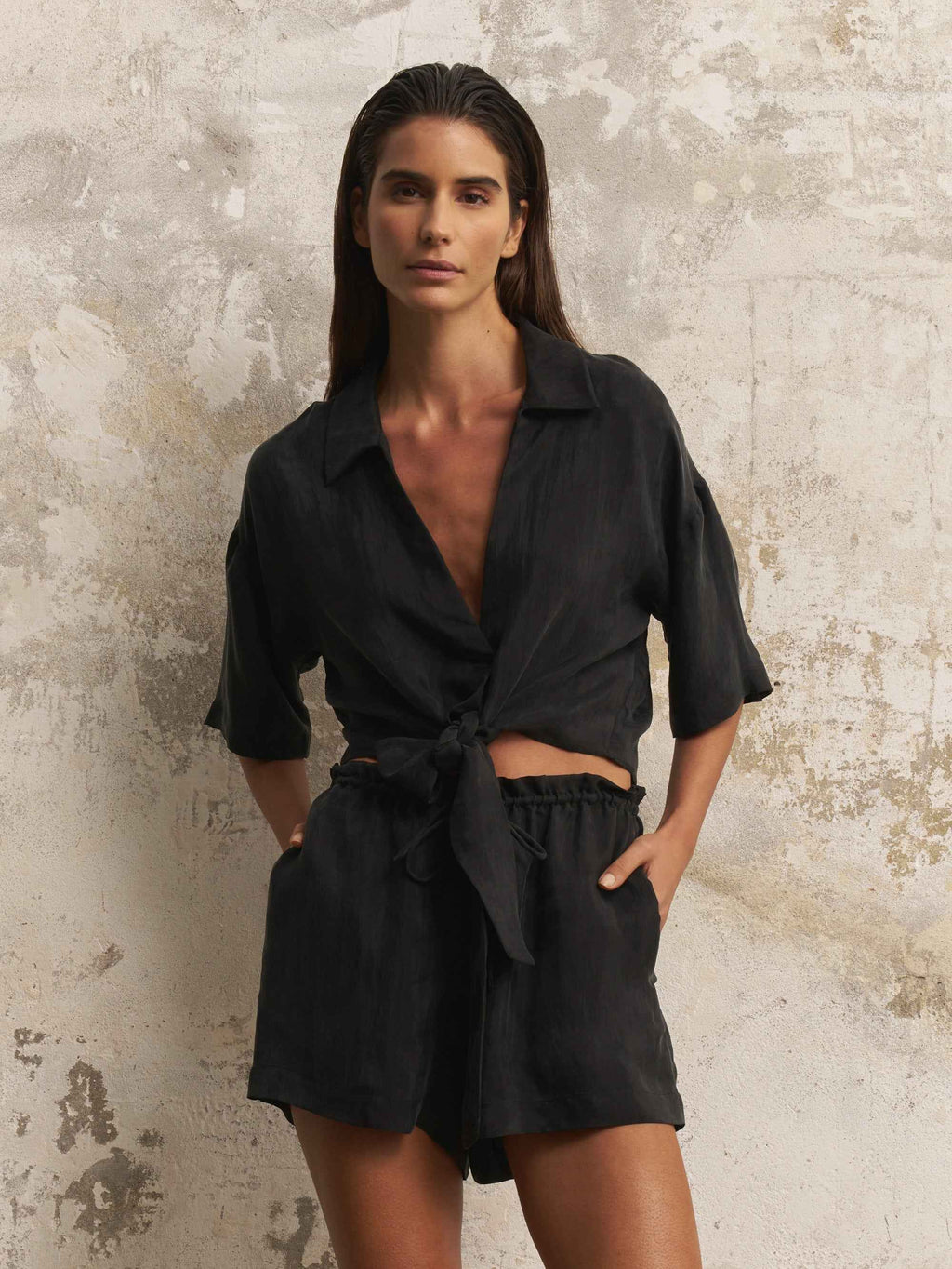 Lucid Flow Tie Shorts in Black
