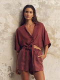 Lucid Flow Tie Shorts in Burgundy