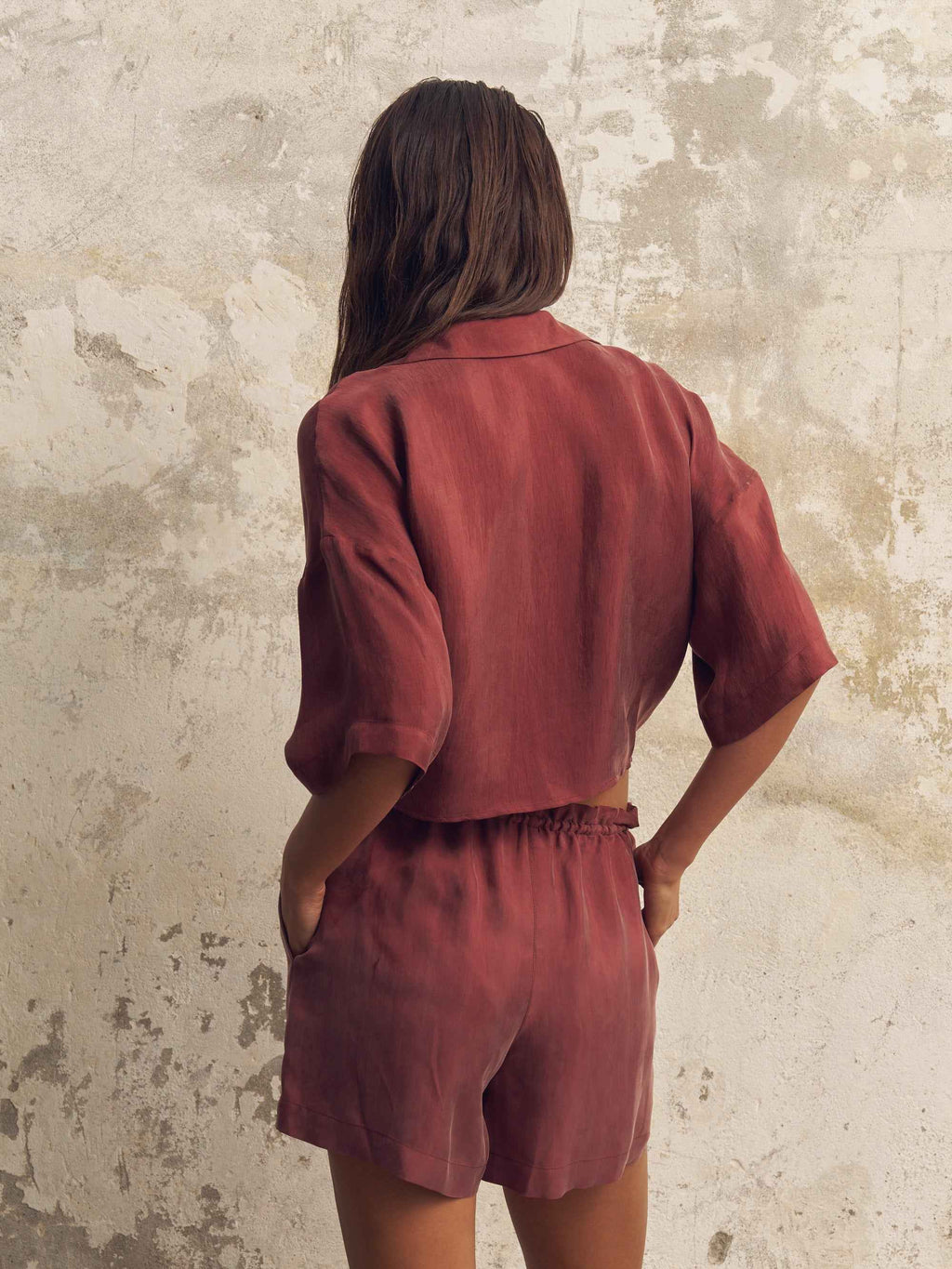 Lucid Flow Tie Shorts in Burgundy