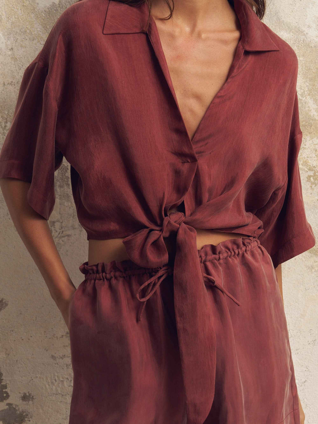 Lucid Flow Tie Shorts in Burgundy