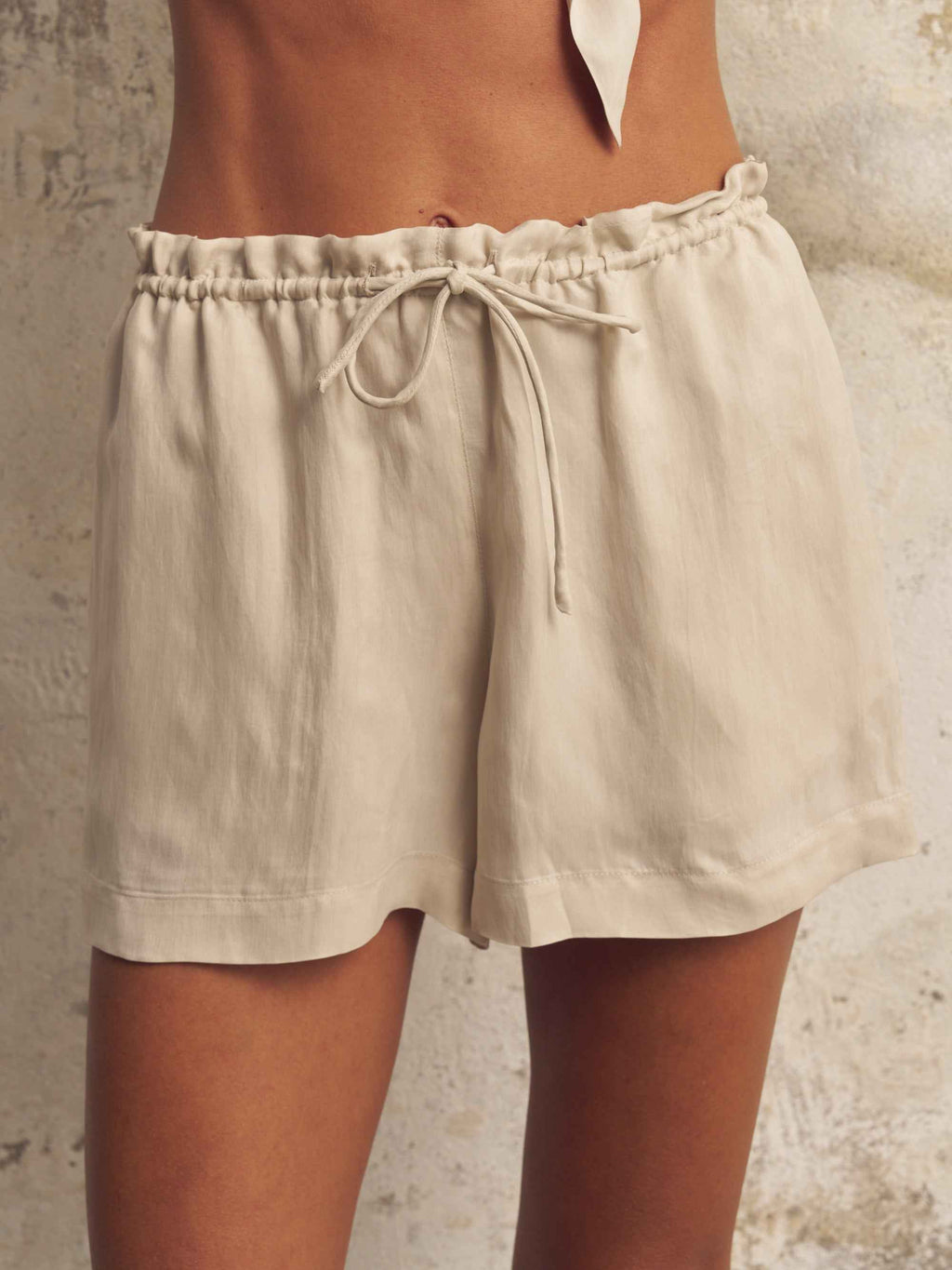 Lucid Flow Tie Shorts in Sand - Lightweight, Breathable Relaxed-Fit Shorts with Drawstring Waist and Side Pockets
