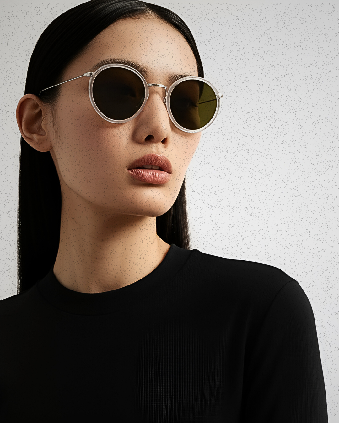 Clara Ultimate Chic Luxury Round Sunglasses – White and Silver Half-Frame with UV400 Protection