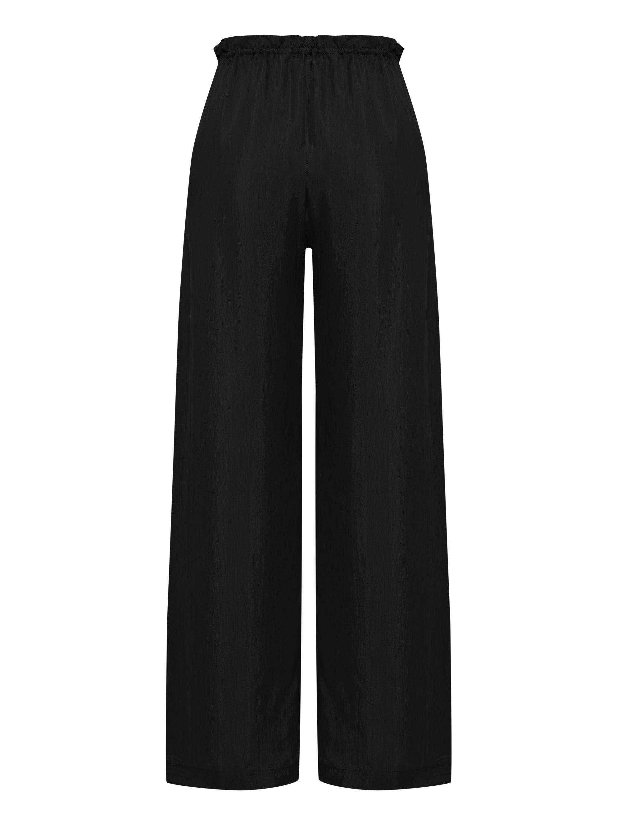 Lucid Flow Tie Pants in Black – Mid-Rise, Wide-Leg Relaxed Fit with Elastic Waistband and Adjustable Drawstrings